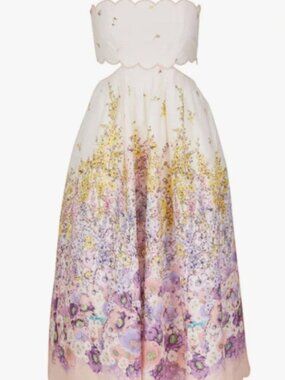 Zimmermann Jude Scallop Midi Dress – NWT – Peach Gradient Floral – AU 2 / US M